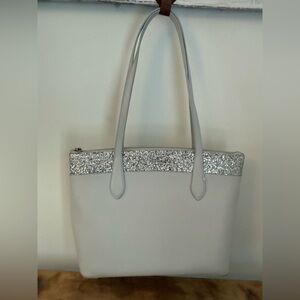 Kate Spade New York- Elegant Silver and White Tote Bag